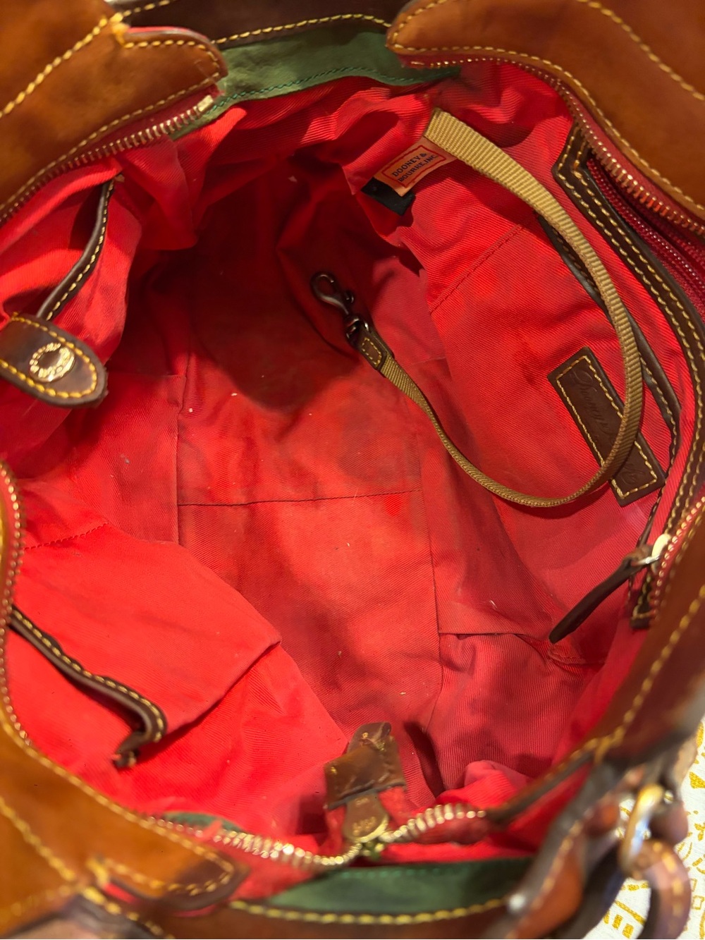 Dooney & Bourke Cognac Leather Satchel with Dark Brown Trim - Picture 12 of 14
